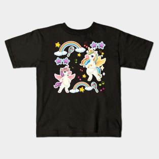 Set of unicorn or pegasus with music theme icon on pastel color background Kids T-Shirt